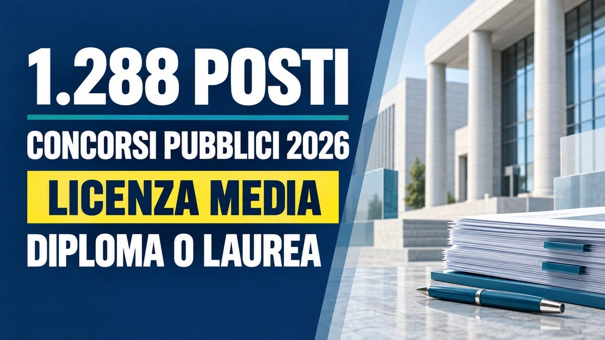 1.288 posti nei CONCORSI PUBBLICI 2026 per chi ha LICENZA MEDIA, DIPLOMA o LAUREA