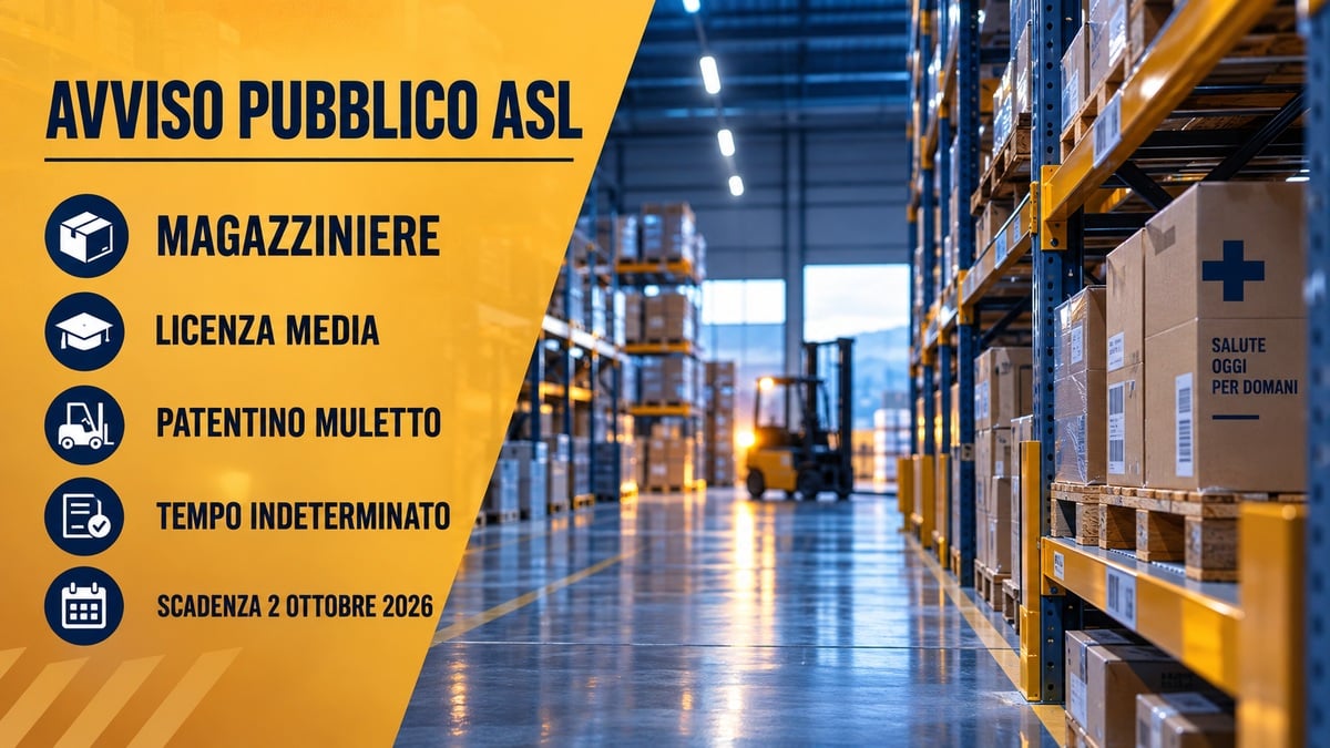 AVVISO PUBBLICO ASL per MAGAZZINIERE a tempo indeterminato con LICENZA MEDIA e patentino muletto