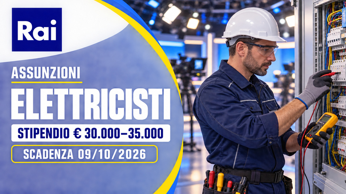 RAI assume ELETTRICISTI: selezione per diplomati 2026 con stipendio da 30.000 a 35.000 euro