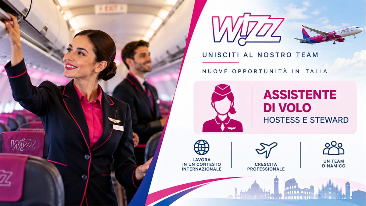 Wizz Air assume Assistenti di Volo in Italia: Recruitment Day a ottobre 2026, basta il diploma