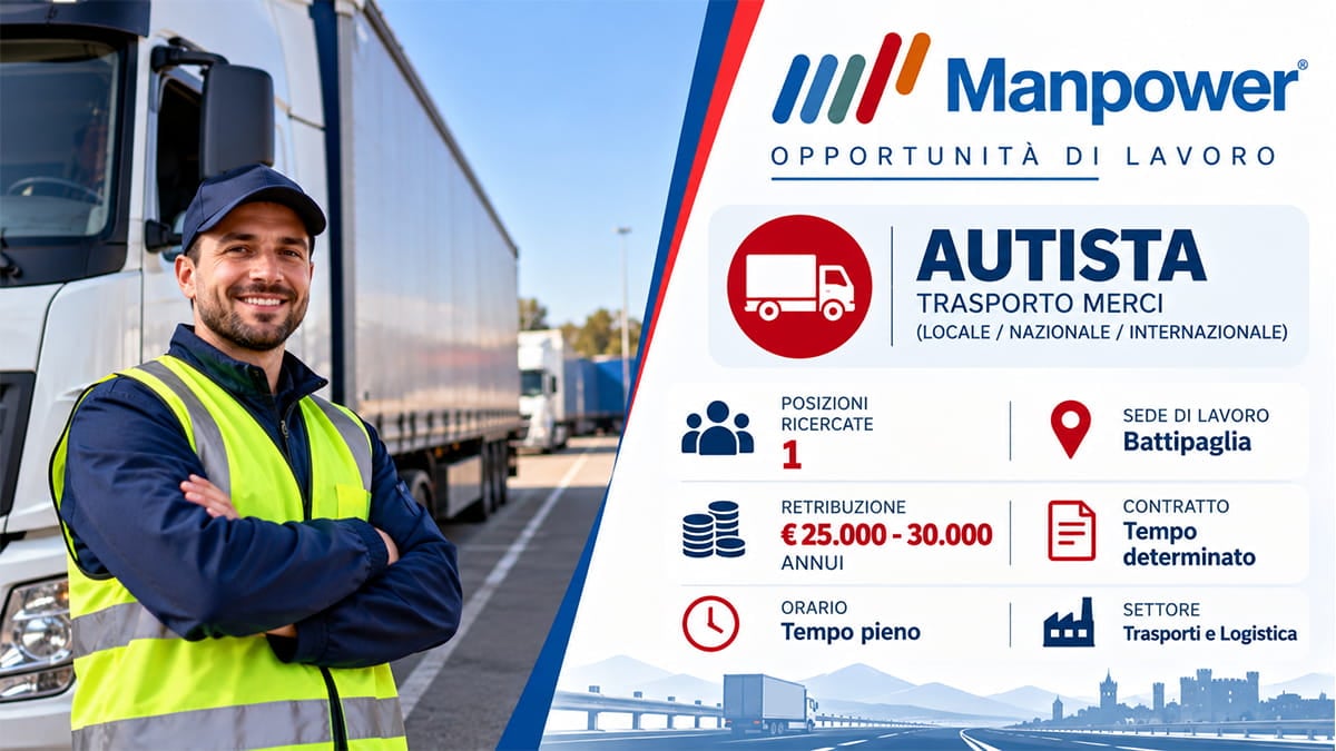 Offerta di lavoro per Autisti : patente C, CE e CQC, stipendio fino a 4.000 euro al mese