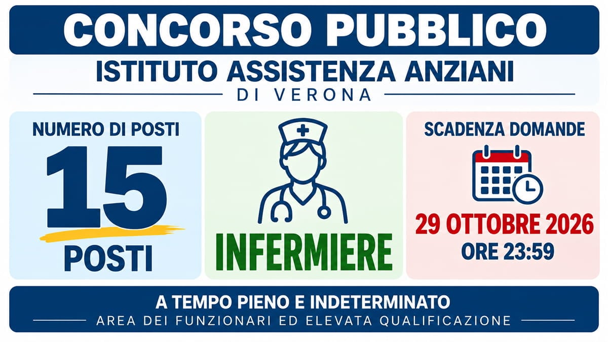 Concorso Infermieri 2026: 15 posti a tempo indeterminato, domande entro il 29 ottobre