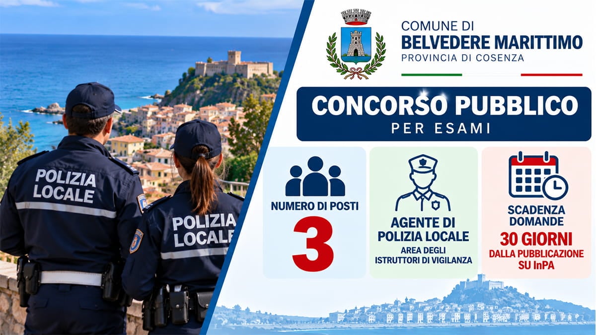 Concorso Polizia Locale 2026: 3 Agenti al Comune di Belvedere Marittimo, basta il diploma