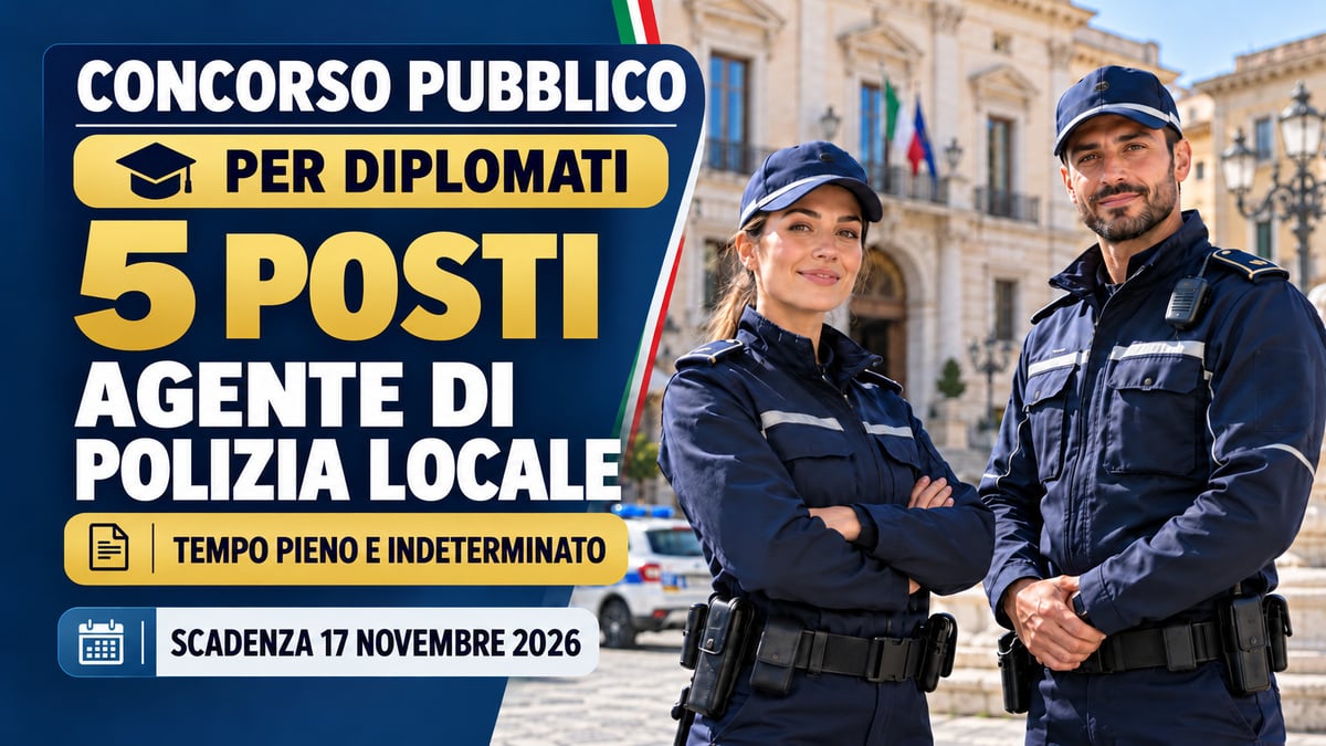 Concorso Polizia Locale per diplomati: 5 posti a tempo indeterminato, scadenza 17 novembre