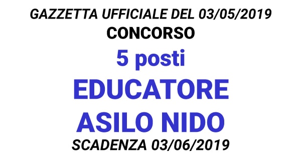 Concorso 5 posti Educatore asilo nido GU n.35 del 03-05-2019