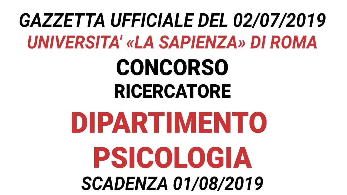 Concorso 2 posti ricercatore Dipartimento Psicologia Università La Sapienza Roma