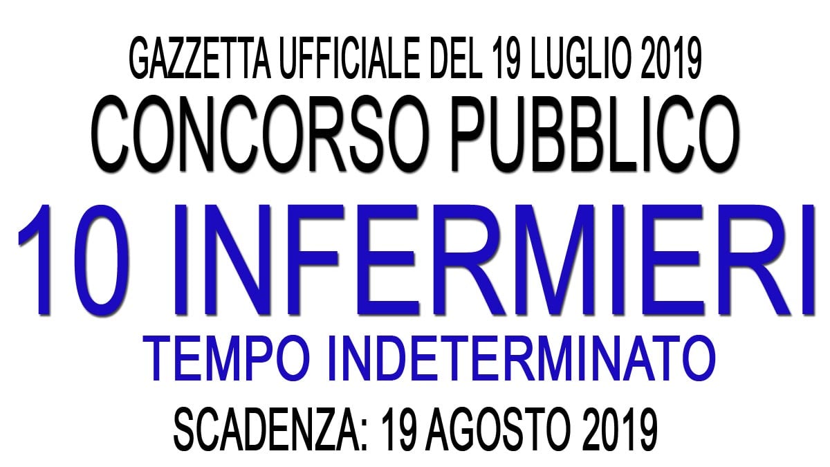 Concorso pubblico per 10 INFERMIERI a TEMPO INDETERMINATO GU 57 del 19-07-2019