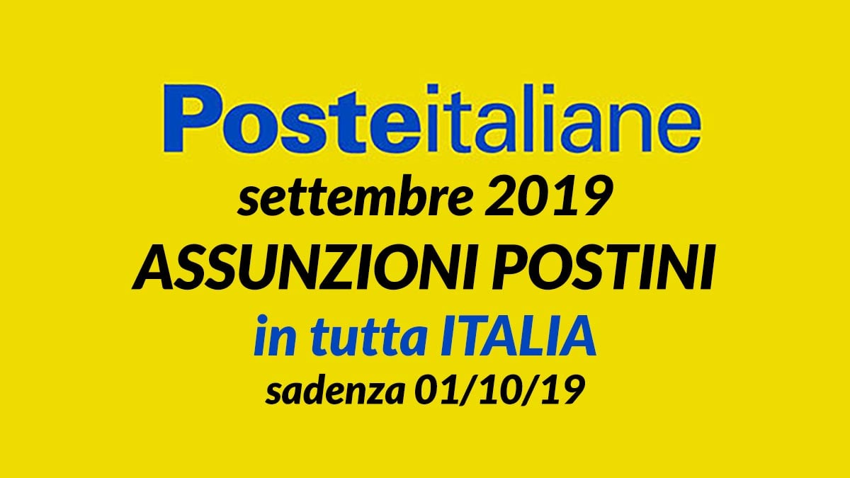 POSTE ITALIANE assume POSTINI DIPLOMATI a tempo non indeterminato settembre 2019
