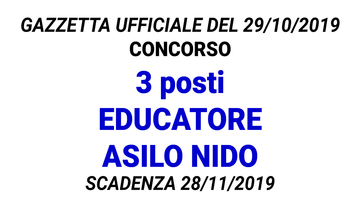 Concorso 3 posti Educatore Asilo Nido GU n.86 del 29-10-2019
