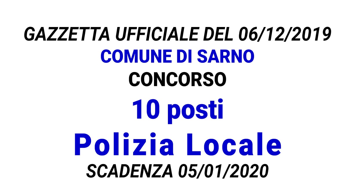 Concorso 10 posti assistente polizia locale Comune di Sarno