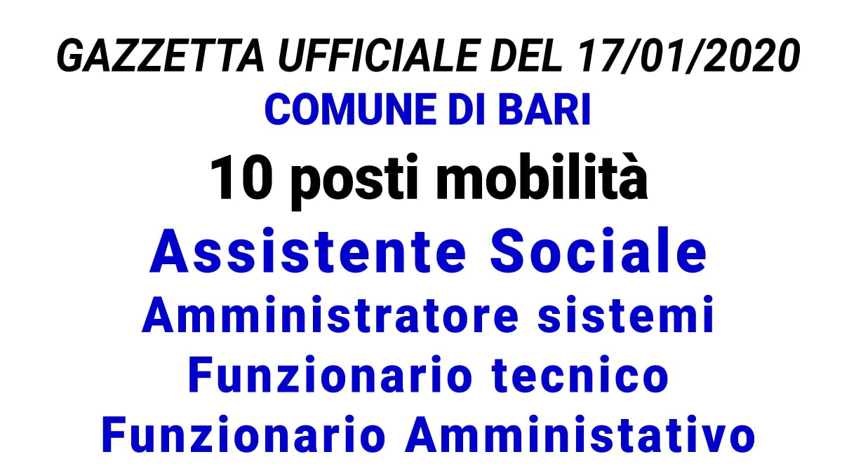 COMUNE DI BARI 10 POSTI MOBILITA' GU n.5 del 17-01-2020