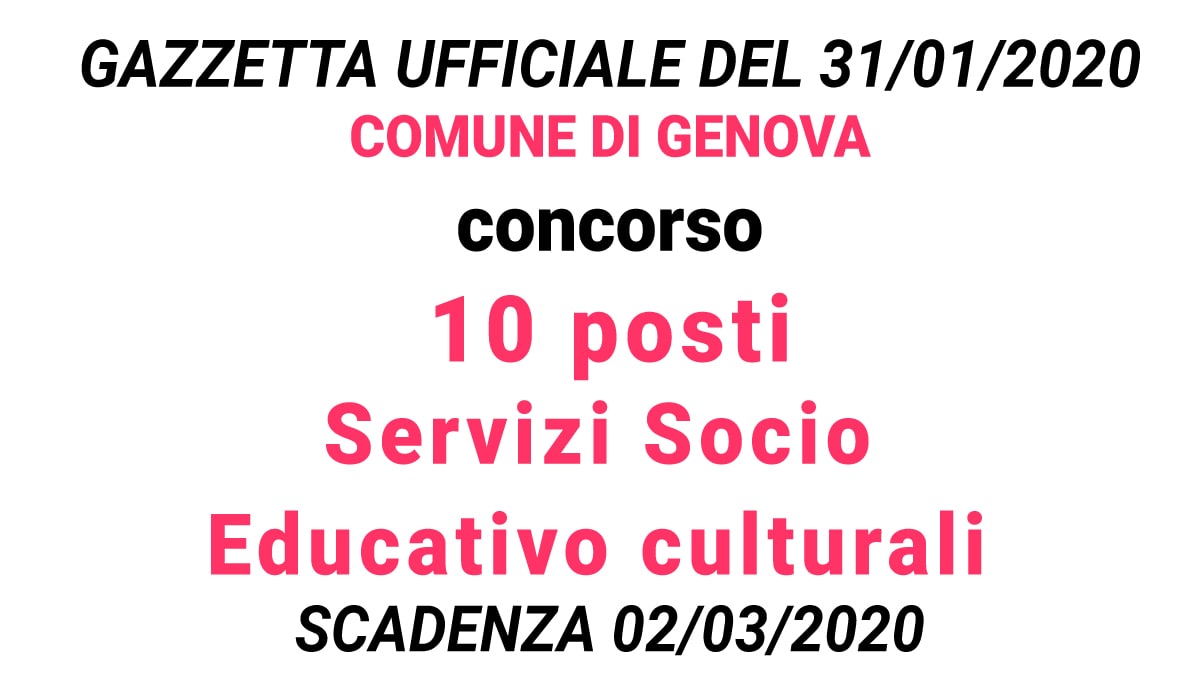 10 posti personale servizi Socio-Educativo Comune di Genova