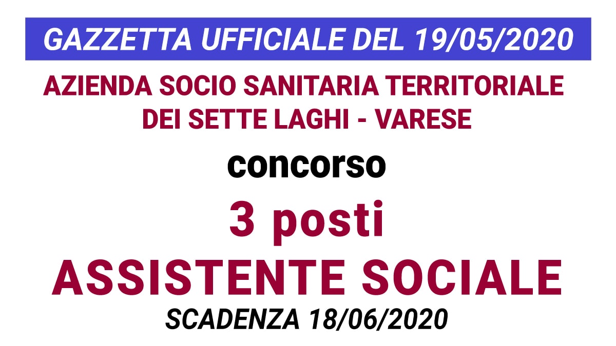 Concorso 3 posti Assistente Sociale presso ASST Varese 