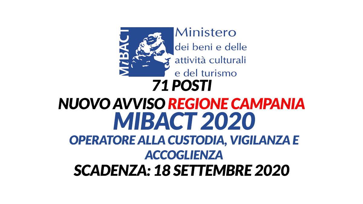 71 POSTI CONCORSO MIBACT 2020 regione CAMPANIA OPERATORI CUSTODIA, VIGILANZA E ACCOGLIENZA