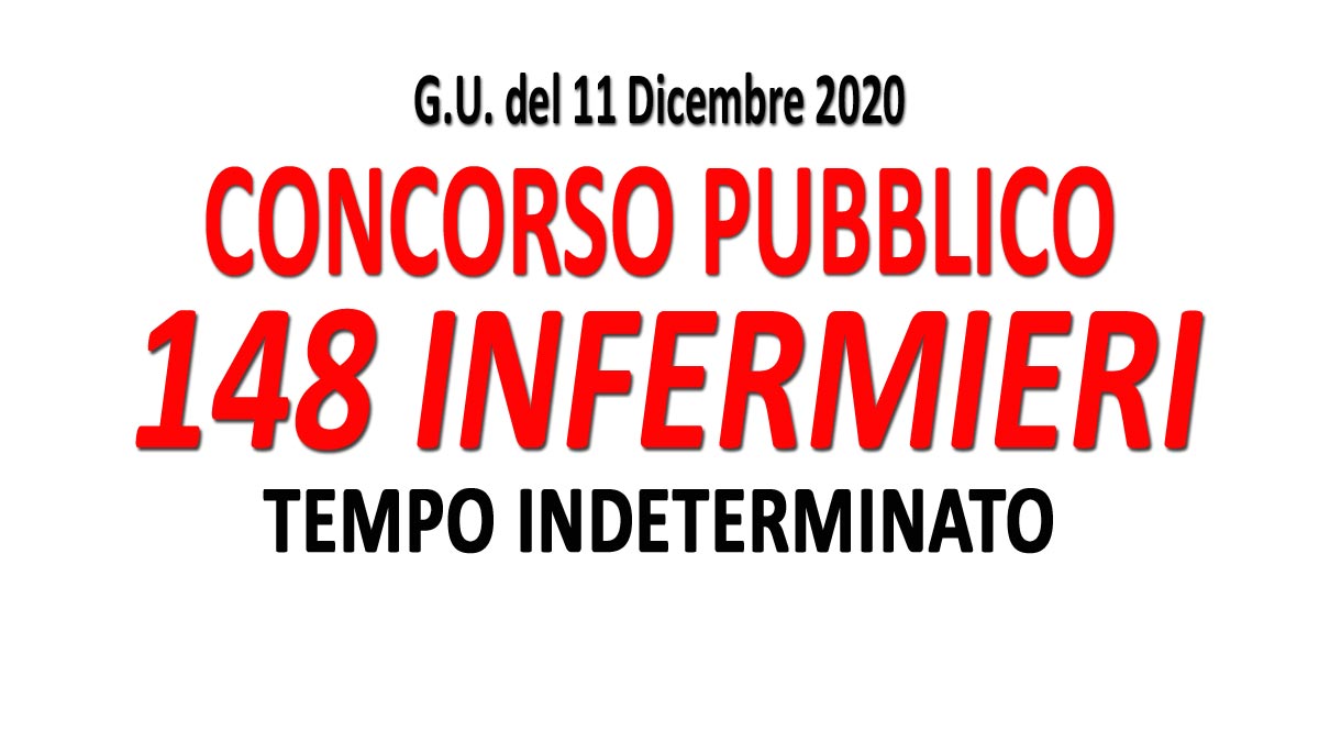 148 INFERMIERI CONCORSO PUBBLICO A TEMPO INDETERMINATO GU n.96 del 11-12-2020