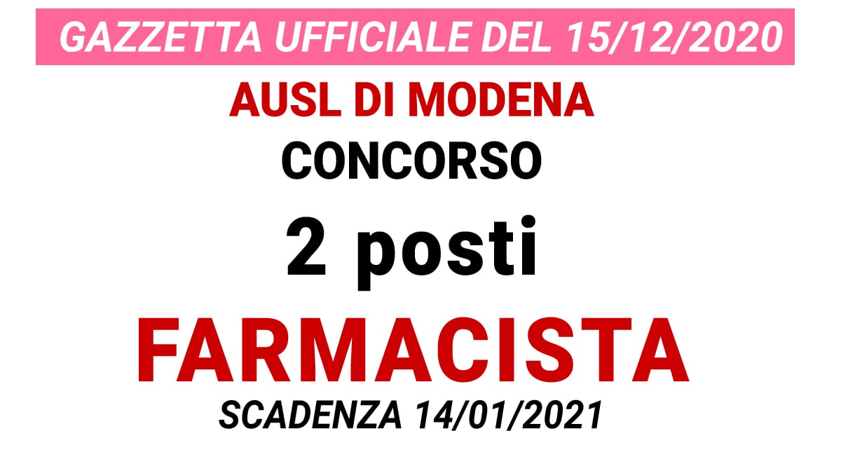 Concorso 2 posti Farmacista AUSL di Modena