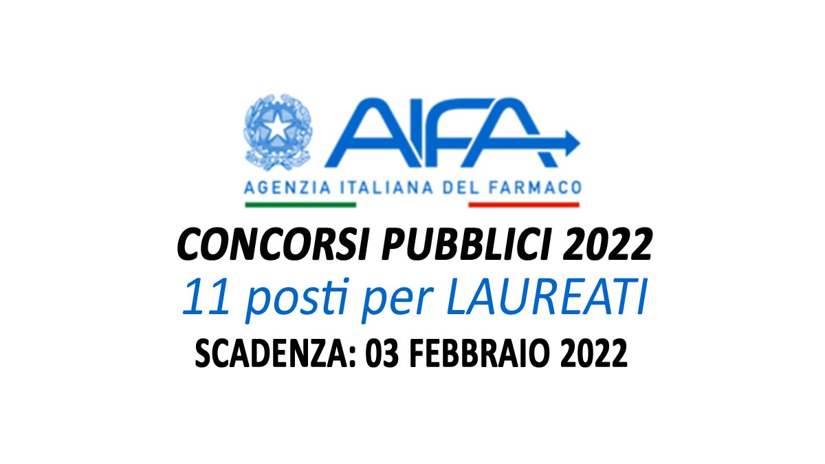 11 POSTI CONCORSO PUBBLICO 2022 AGENZIA ITALIANA DEL FARMACO AIFA